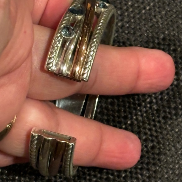 FINAL PRICE 🔥Brighton Silver bangle cuff bracelet two tons with blue💙stones - Picture 5 of 10